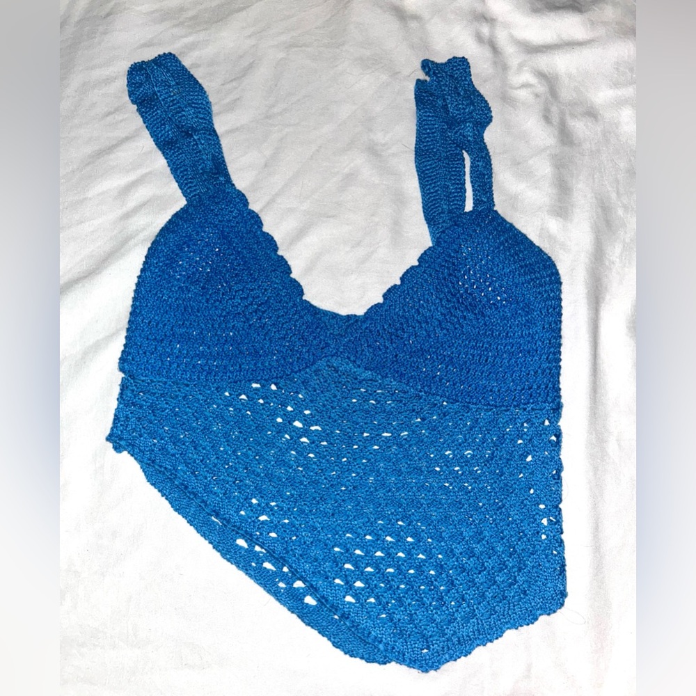 Blue Crochet Tank Top Size M Good Condition